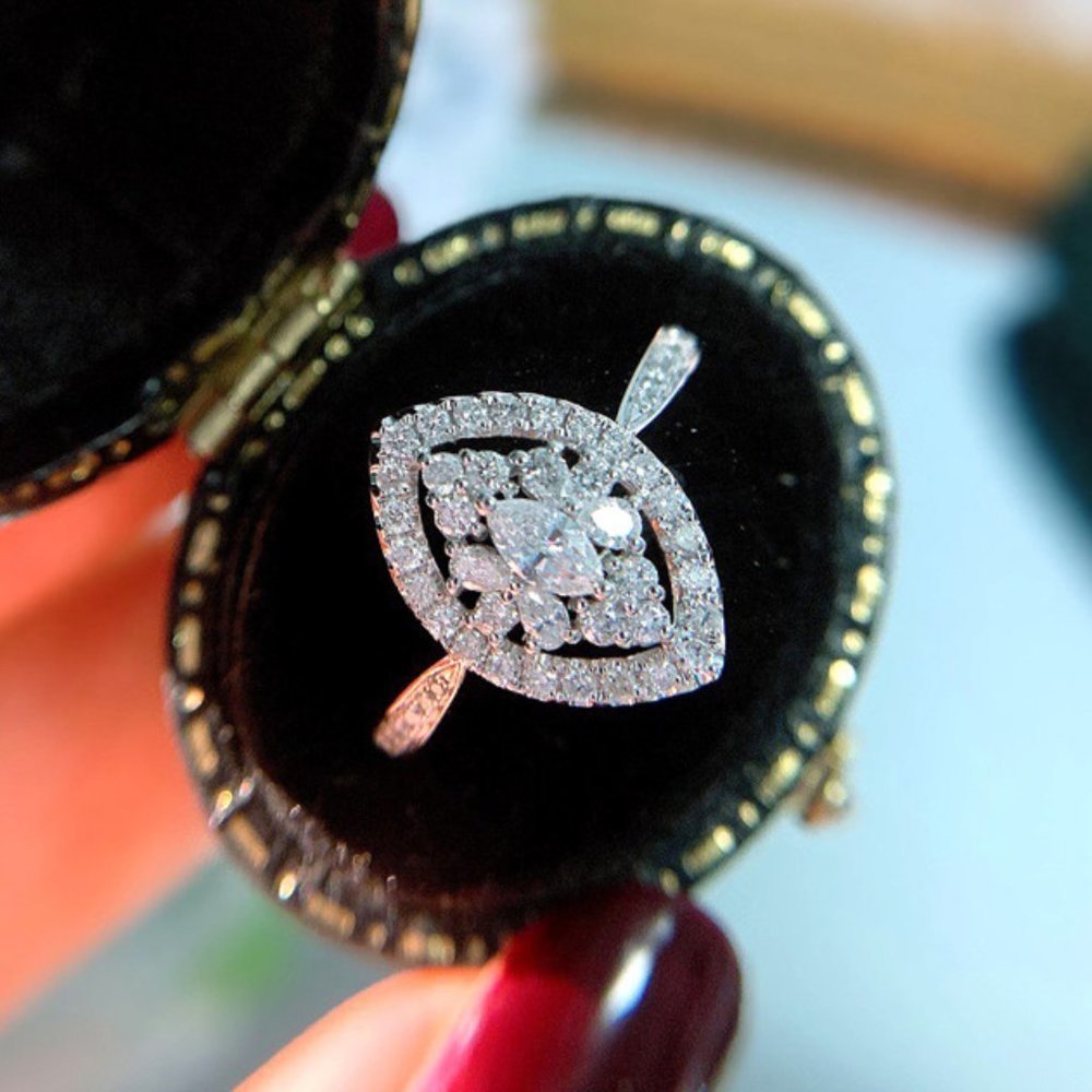Beautiful Marquis Hollow Anillos Zircon Silver Plated Fashion Ring, Unvn12043